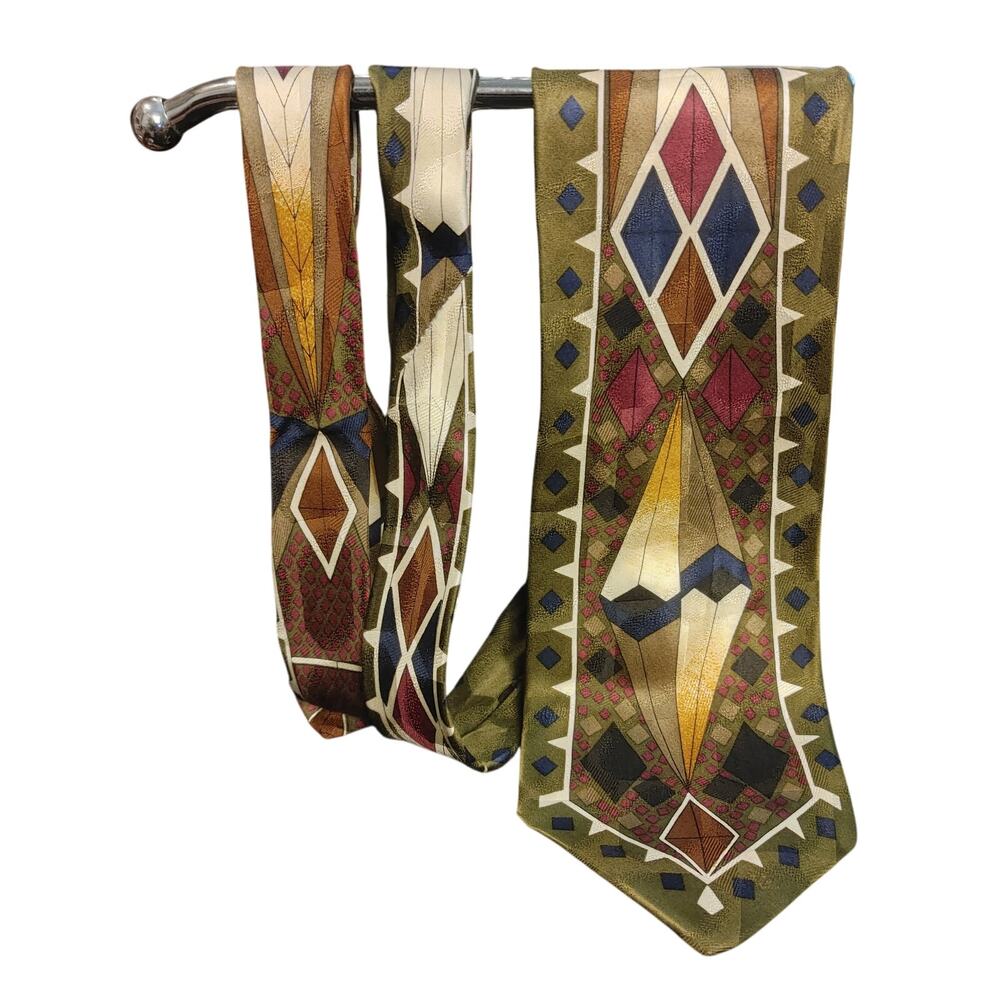 Showcase Men's 100% Silk Gold/Blue/Red Abstract Print Neck Tie OS